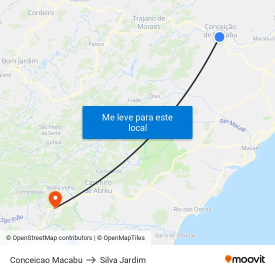 Conceicao Macabu to Silva Jardim map