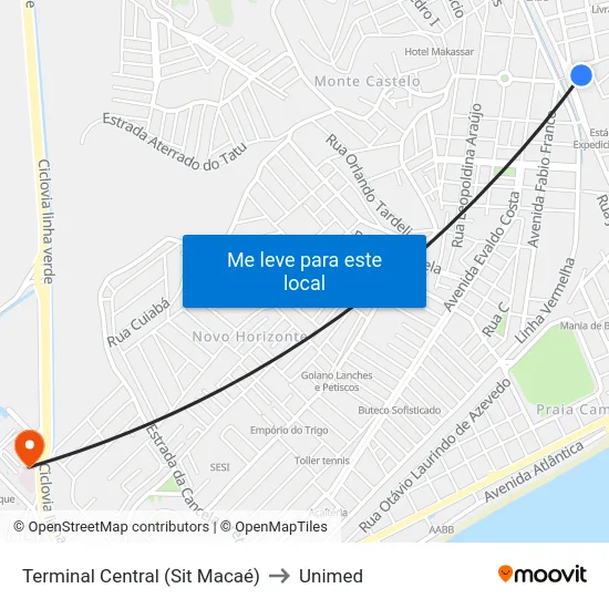 Terminal Central (Sit Macaé) to Unimed map