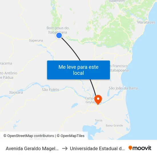 Avenida Geraldo Magela Rodrigues (Rj-186), 2710 to Universidade Estadual do Norte Fluminense (UENF) map