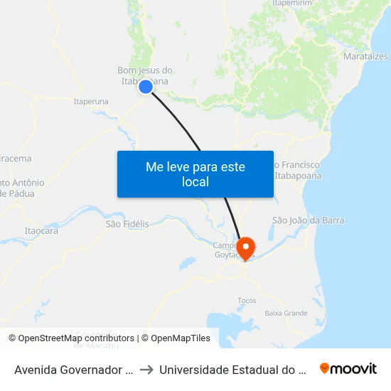 Avenida Governador Roberto Silveira, 61 to Universidade Estadual do Norte Fluminense (UENF) map