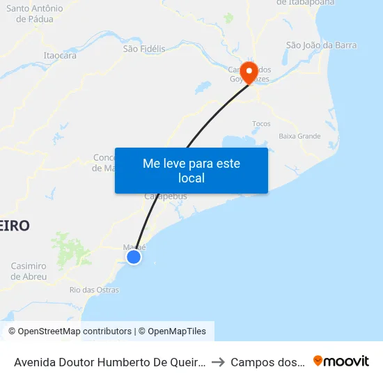 Avenida Doutor Humberto De Queiroz Matoso Próximo Ao 523 to Campos dos Goytacazes map