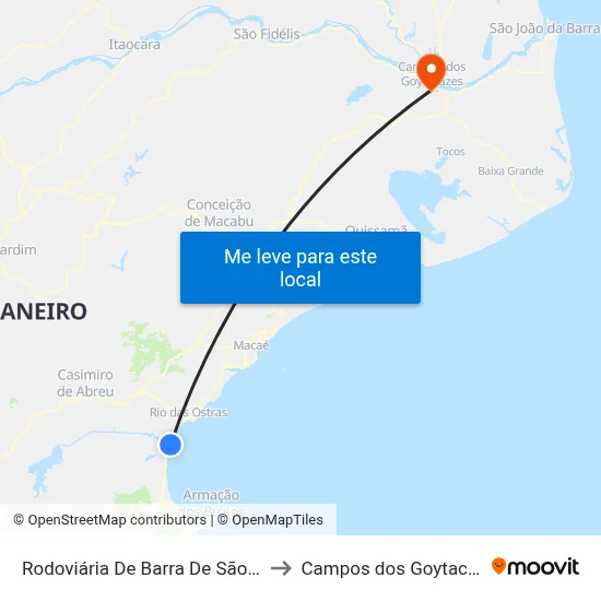Rodoviária De Barra De São João to Campos dos Goytacazes map