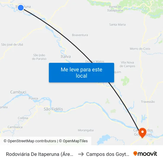 Rodoviária De Itaperuna (Área Externa) to Campos dos Goytacazes map