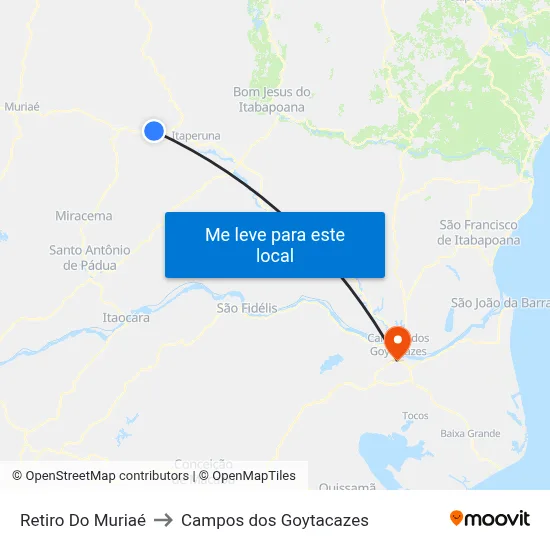 Retiro Do Muriaé to Campos dos Goytacazes map