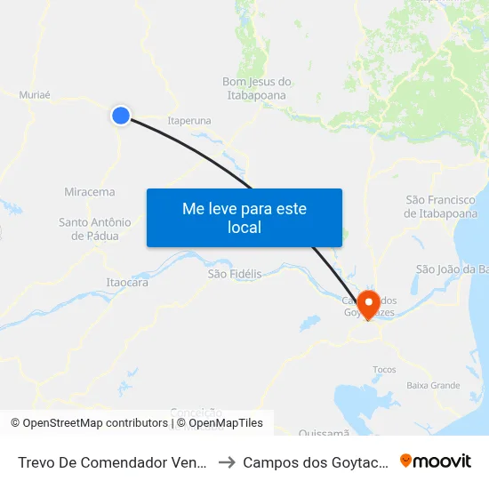 Trevo De Comendador Venâncio to Campos dos Goytacazes map