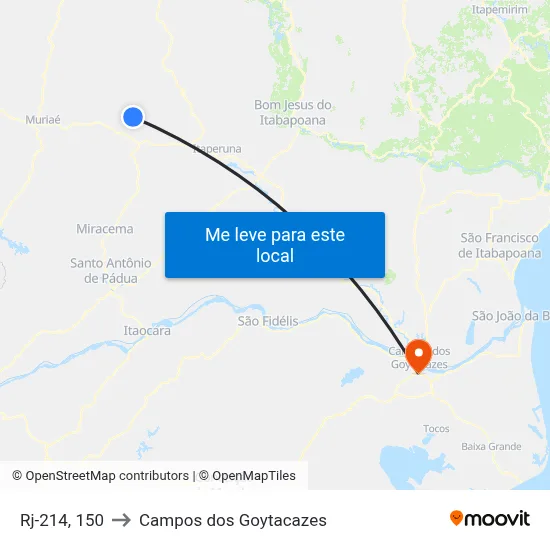 Rj-214, 150 to Campos dos Goytacazes map