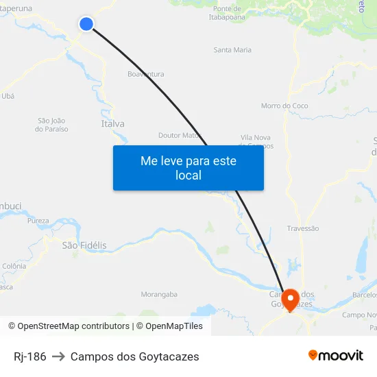 Rj-186 to Campos dos Goytacazes map