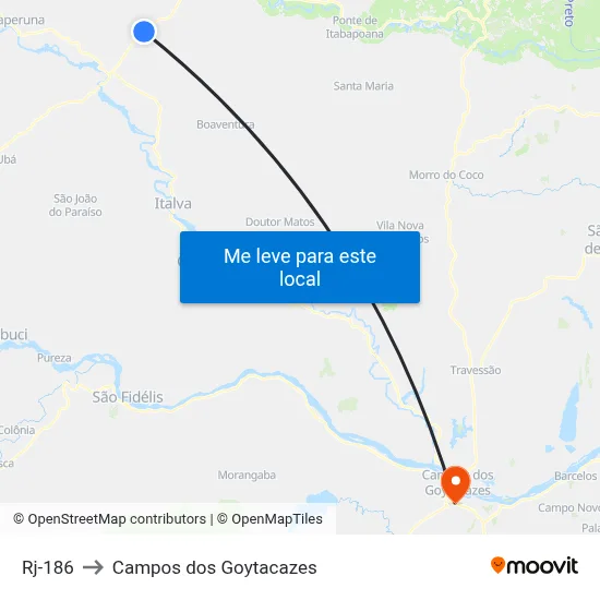 Rj-186 to Campos dos Goytacazes map