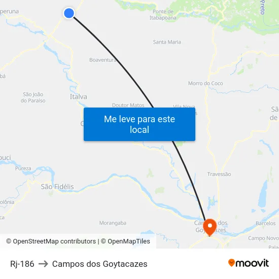 Rj-186 to Campos dos Goytacazes map