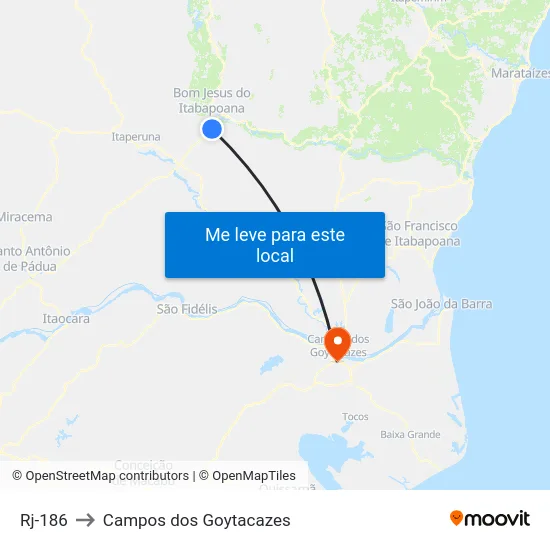 Rj-186 to Campos dos Goytacazes map