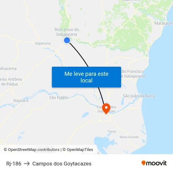 Rj-186 to Campos dos Goytacazes map