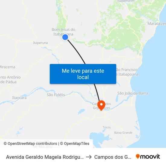 Avenida Geraldo Magela Rodrigues (Rj-186), 2515 to Campos dos Goytacazes map