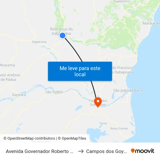 Avenida Governador Roberto Silveira, 133 to Campos dos Goytacazes map