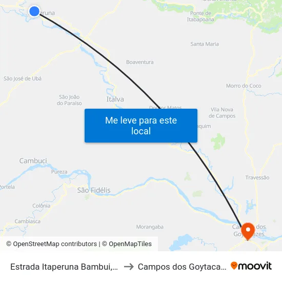 Estrada Itaperuna Bambui, 850 to Campos dos Goytacazes map