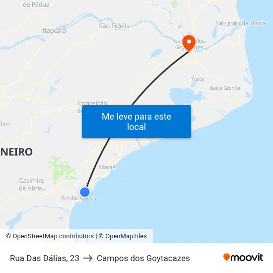 Rua Das Dálias, 23 to Campos dos Goytacazes map