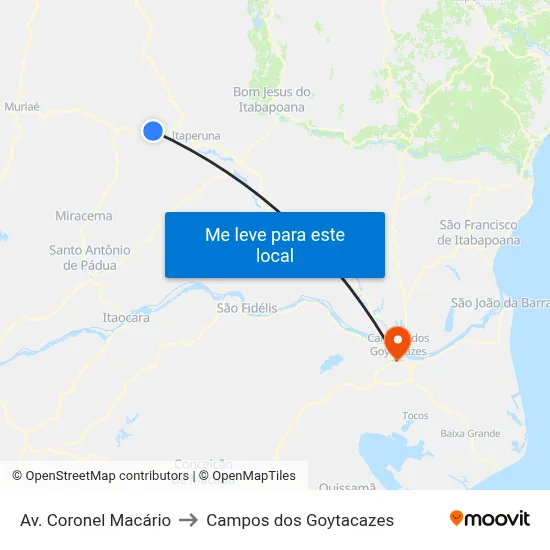 Av. Coronel Macário to Campos dos Goytacazes map