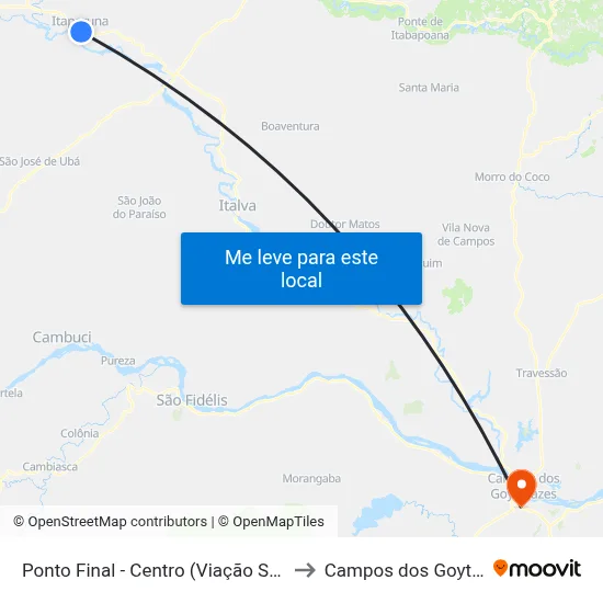 Ponto Final - Centro (Viação Santa Lúcia) to Campos dos Goytacazes map