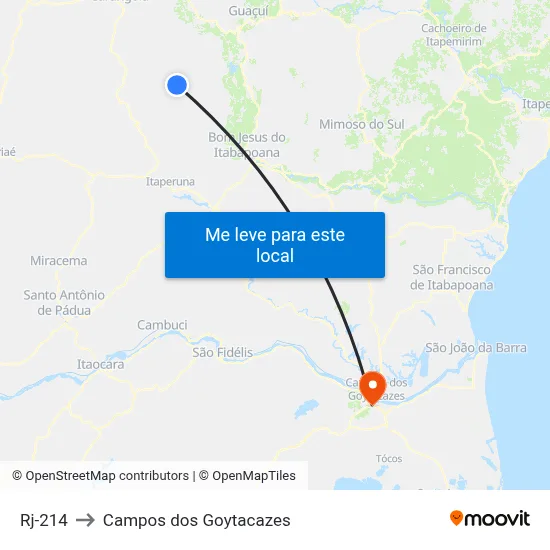 Rj-214 to Campos dos Goytacazes map