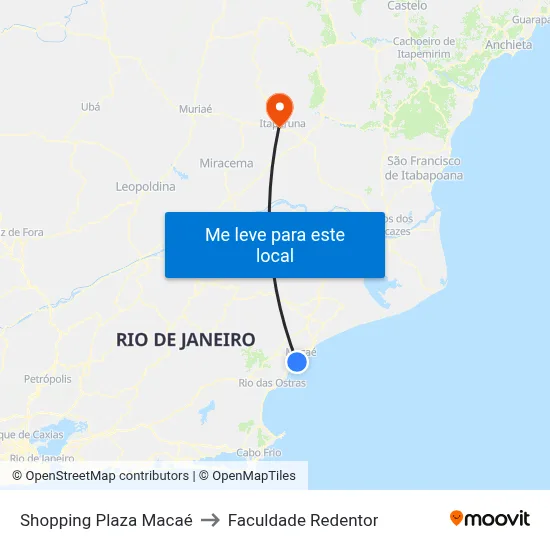 Shopping Plaza Macaé to Faculdade Redentor map