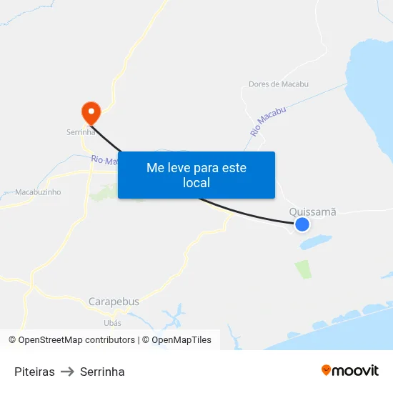 Piteiras to Serrinha map