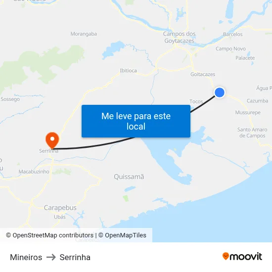 Mineiros to Serrinha map