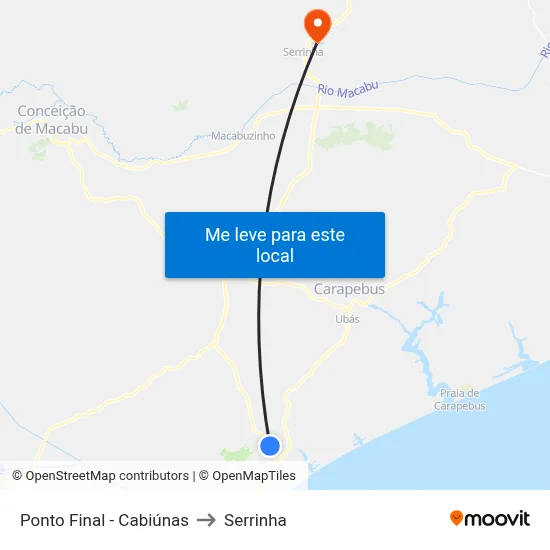 Ponto Final - Cabiúnas to Serrinha map