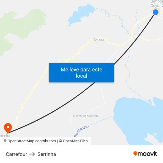 Carrefour to Serrinha map