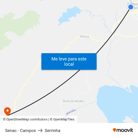 Senac - Campos to Serrinha map