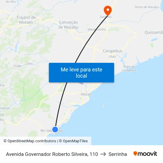 Avenida Governador Roberto Silveira, 110 to Serrinha map