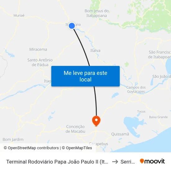 Terminal Rodoviário Papa João Paulo II (Itaperuna) to Serrinha map