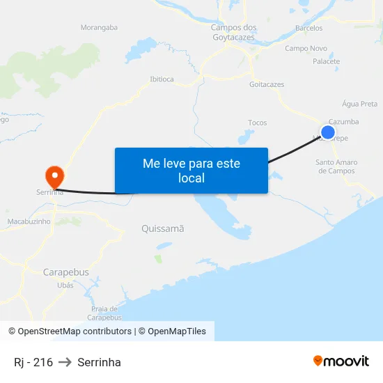 Rj - 216 to Serrinha map