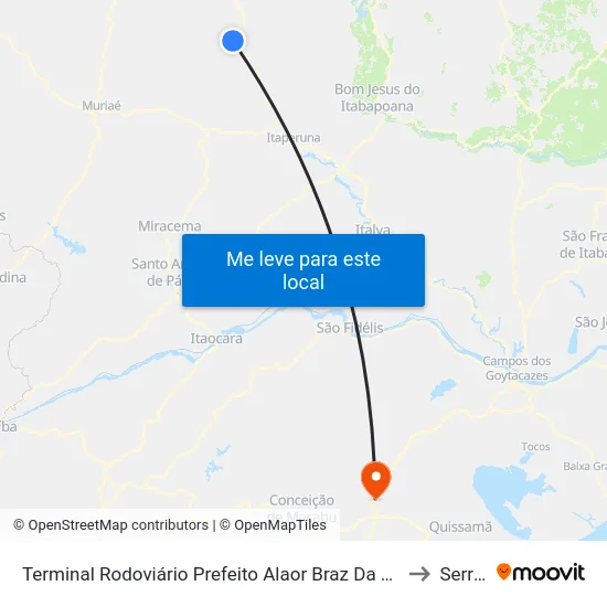 Terminal Rodoviário Prefeito Alaor Braz Da Fonseca (Porciúncula) to Serrinha map