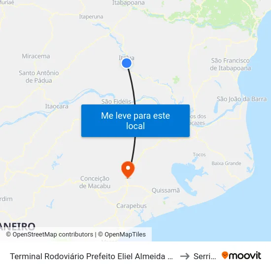Terminal Rodoviário Prefeito Eliel Almeida Ribeiro (Italva) to Serrinha map
