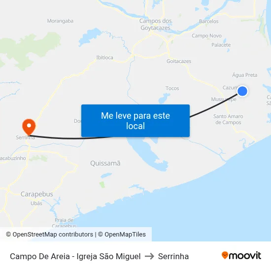 Campo De Areia - Igreja São Miguel to Serrinha map