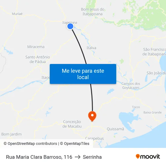 Rua Maria Clara Barroso, 116 to Serrinha map