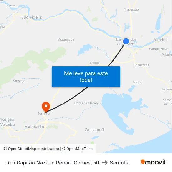 Rua Capitão Nazário Pereira Gomes, 50 to Serrinha map