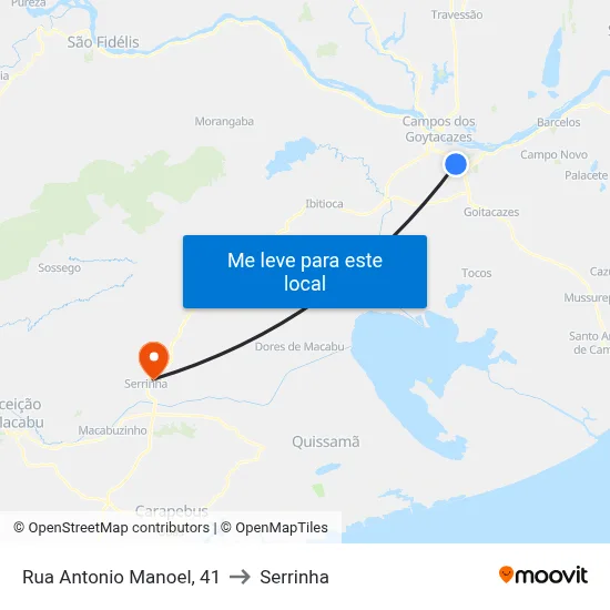 Rua Antonio Manoel, 41 to Serrinha map