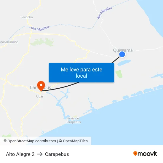 Alto Alegre 2 to Carapebus map