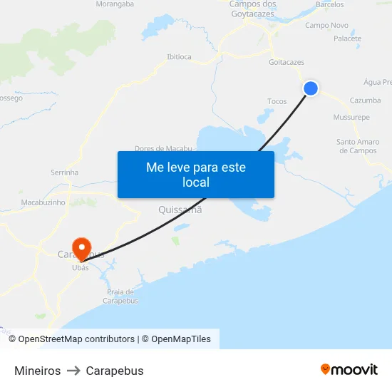 Mineiros to Carapebus map