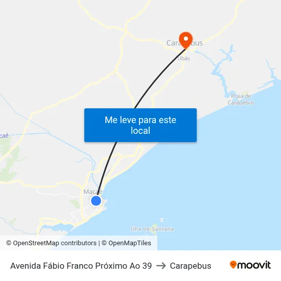 Avenida Fábio Franco Próximo Ao 39 to Carapebus map