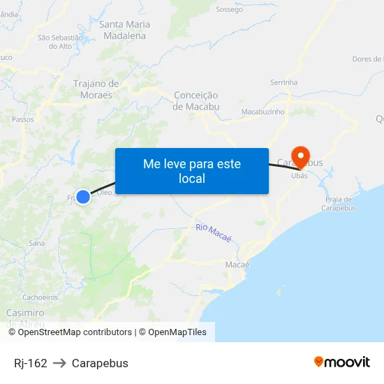 Rj-162 to Carapebus map