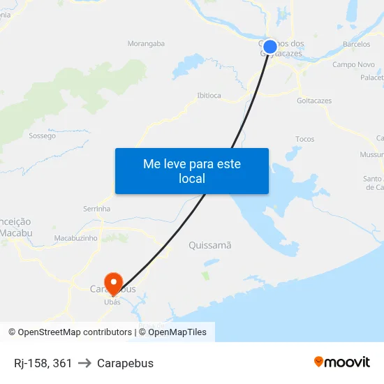 Rj-158, 361 to Carapebus map