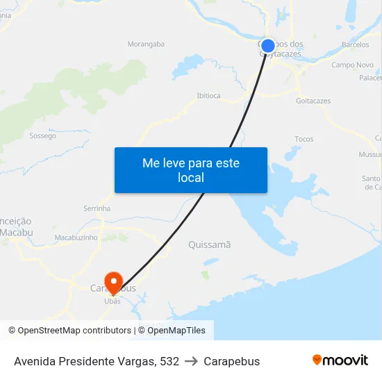 Avenida Presidente Vargas, 532 to Carapebus map