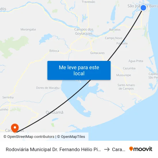 Rodoviária  Municipal Dr. Fernando Hélio Pinheiro (São João Da Barra) to Carapebus map