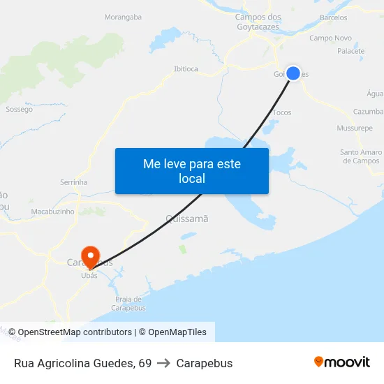 Rua Agricolina Guedes, 69 to Carapebus map