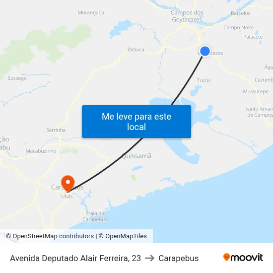 Avenida Deputado Alair Ferreira, 23 to Carapebus map