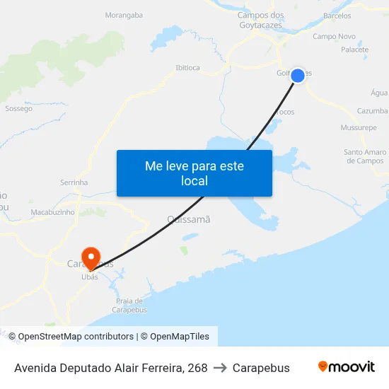 Avenida Deputado Alair Ferreira, 268 to Carapebus map