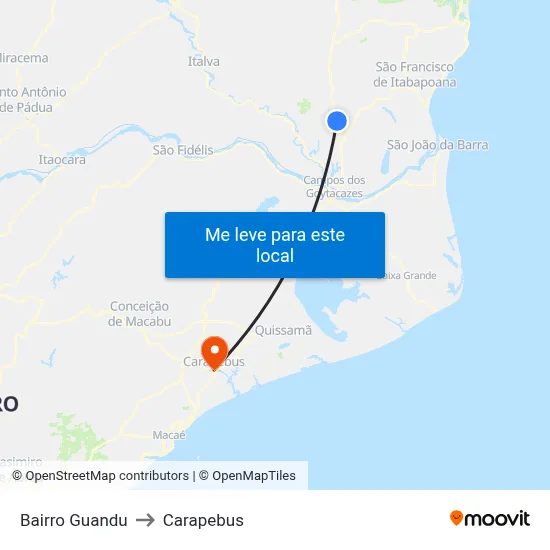 Bairro Guandu to Carapebus map
