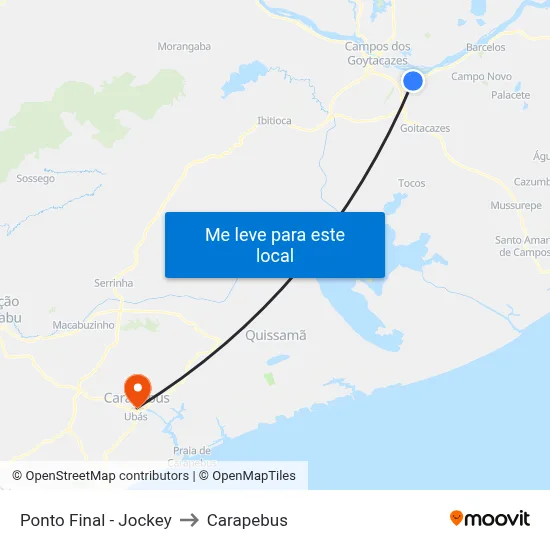 Ponto Final - Jockey to Carapebus map