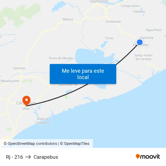 Rj - 216 to Carapebus map